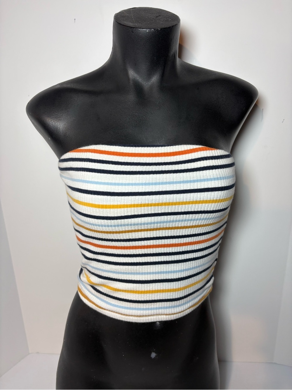 Garage Striped Ribbed Tube Top - White, Black, Orange, Yellow